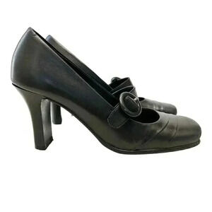 Vintage Spring High  Heel Mary Jane Pumps Genuine Leather Black Size 7.5 EU 38
